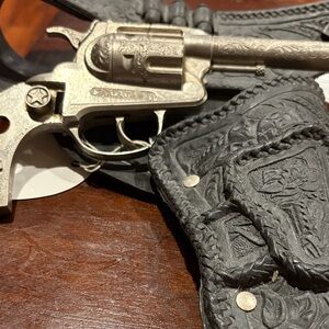 Silver and Black Toy Revolver with Holster